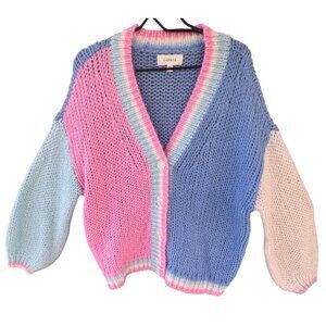 L *Space Multicolor Pastel Knit Oversized Cardigan XS/S  Balloon Sleeves